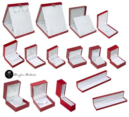 Red Leatherette Jewellery Boxes Ring Bracelet Bangle Watch Earring Necklace Box