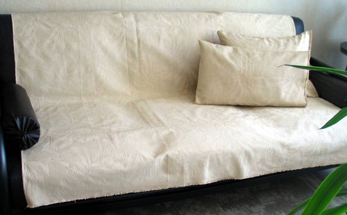 67x60 beige leaf design couch cover / bedspread w/ fused lining + 2 shams, NEW - Picture 5 of 5
