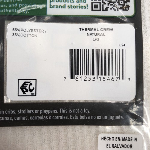 FRUIT OF THE LOOM Men's Thermal Crew Long Sleeve Shirt *Pack of 3* Natural NEW L - Foto 6 di 7