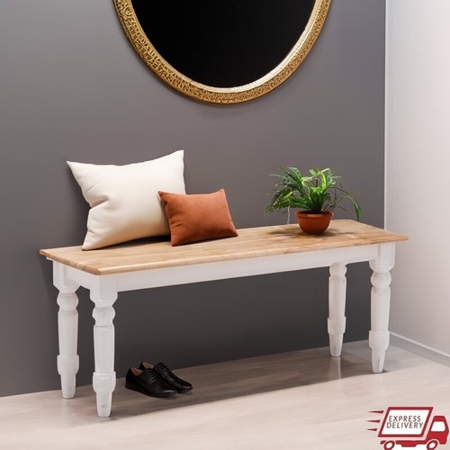 Farmhouse Wood Dining Bench Backless Rubberwood Entryway Seating Solution Indoor