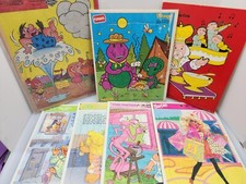 Vintage Cartoon Puzzle Lot Barney Barbie Pink Panther Flintstones Sesame Street