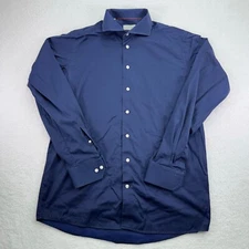 Eton Shirt Mens 16.5 42 Large Navy Polka Dot Contemporary Cutaway Collar *STAINS