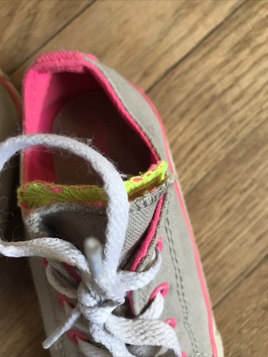 All Star grau Kinder Größe 9 Schnürschuhe neon pink limettengrün Zunge Schuh Sneaker - Bild 3 von 8