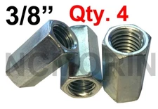 Qty 4 Stainless Steel Hex Rod Coupling Nuts 3/8-16 x 1-1/8