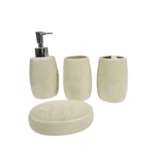 Keramik 4tlg Bad Accessoires Set Seifenschale Spender Zahnbürstenhalter - Bild 3 von 3