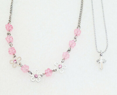 Lia Sophia Lot of Girls Necklaces POSIE w Pink Crystals BIT OF