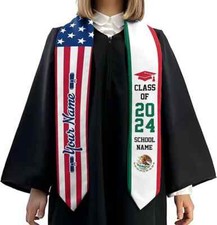 Personalized Mexican Graduation Stole Mexican American Flag Graduation Sash 2025