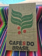Burlap Wall Art Cafes Do Brasil -framed for Coffee bar Tropical cottage core.