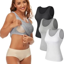 Women Slimming Sleeveless Camisole with Built In Bra Tank Tops Shirt