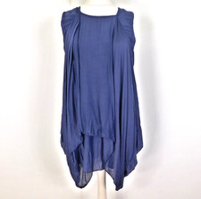 SuDar Navy Blue Layered Tunic Dress Size 10 Silk Blend Gathers
