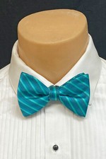 Men's Teal Striped Bow Tie Pre-Tied Formal Wedding Groom Mason Prom