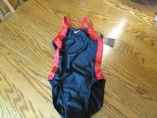 Nike Fast Back One Piece Black/ Red Swimsuit Women's Size 30/4 NESS9120-614 NWT