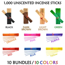 1000 Unscented Incense Sticks 11"  Muti-Color Variety Set - 10 Bundles 10 Colors