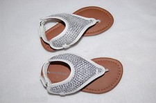 Toddler Girls SILVER WHITE THONG SANDALS Fancy Dress MOCK RHINESTONES Adorable 2