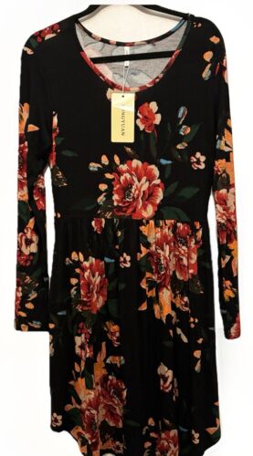 NWT Longyuan Women’s Floral Long Sleeve Dress With Pockets Women’s Size Medium