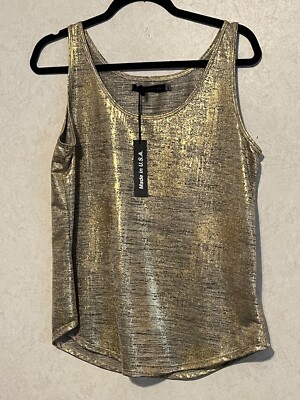 NWT $65 Shimmery Gold John Eshaya Tank - Size M/L. Made In The USA. Holiday/NYE