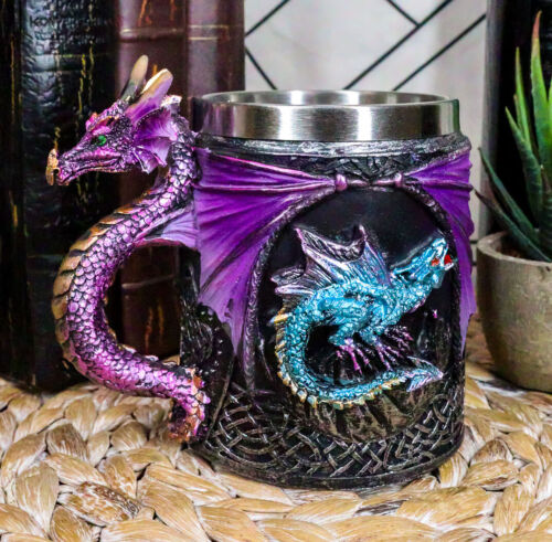 Tasse tasse à café Ebros Conception bleu feu violet dragon bière pierre réservoir 12 oz - Photo 1 sur 8