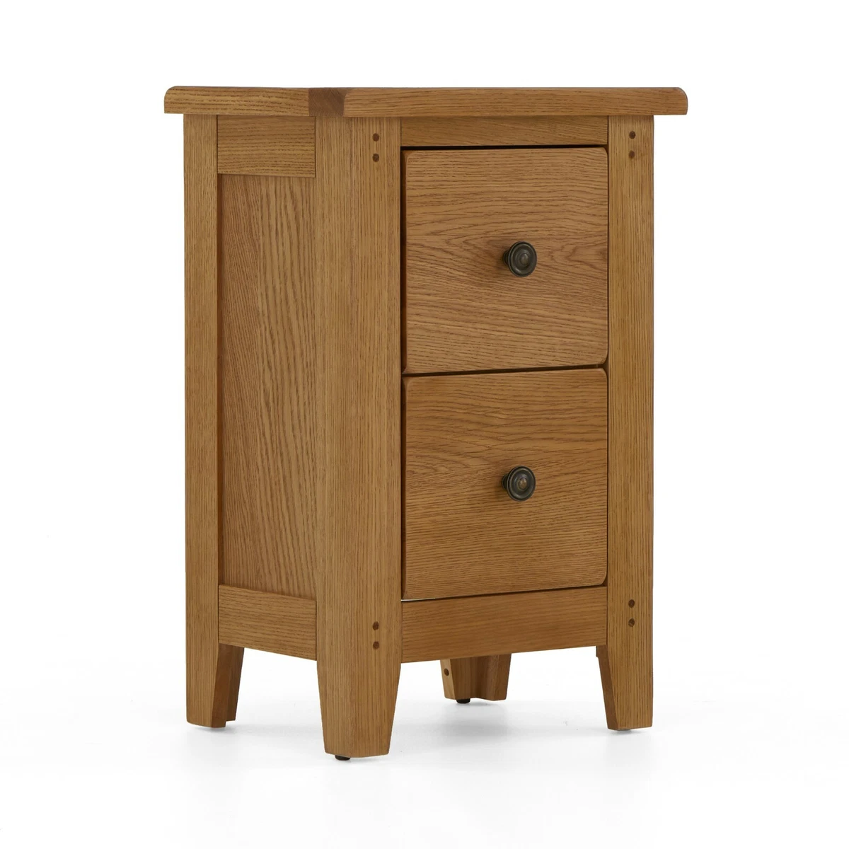 Abbey Oak Narrow 2 Drawer Bedside Night stand Modern Rustic Side Table