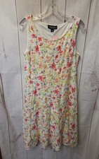 Perceptions Women's Size S White & Pink Floral Dress