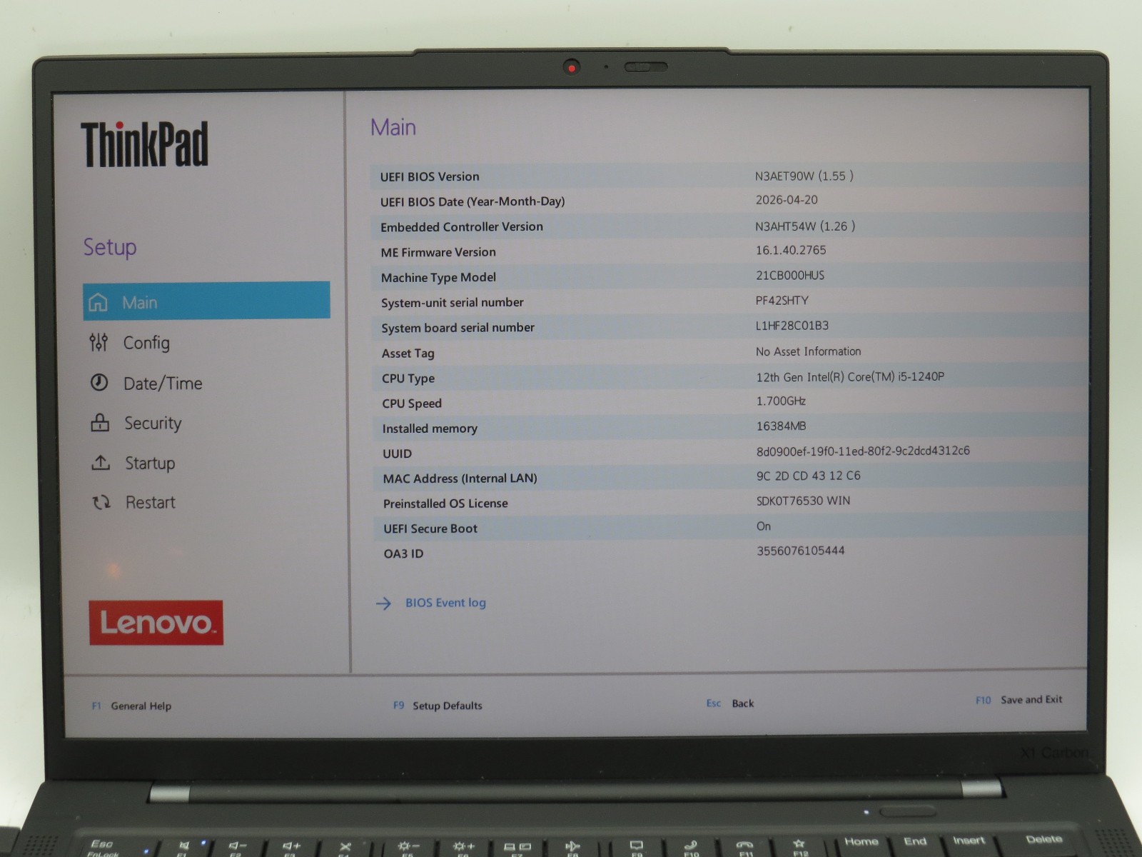 Lenovo ThinkPad X1, 14-Inch Laptop, with Intel Core i5 12th Gen., Windows 11 Pro