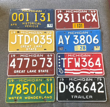 RARE LOT OF 8 MICHIGAN LICENSE PLATE MANY VARIATIONS 1959 1969 1976 1987 DEALER