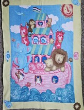 Noah's Ark Fleece Blanket Baby Kids Nursery Yellow Border Lion Monkey Sheep