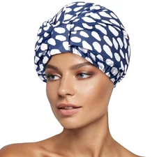 INNELO Luxury Shower Cap for Women Reusable Waterproof, Double Layered Blue 