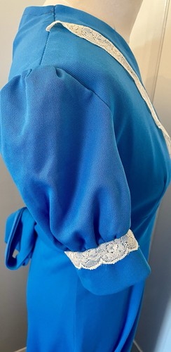 Vintage 1970s Blue Prairie Boho Style Maxi Dress With Lace Detail - Size 12 - Picture 9 of 17
