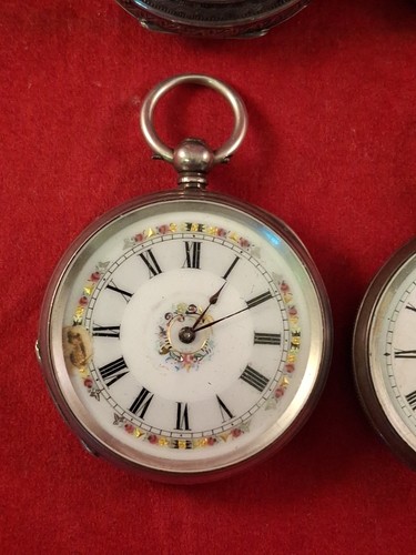 4 orologi da tasca da donna in argento con marchio punzonato non testati antichi D - Foto 5 di 19
