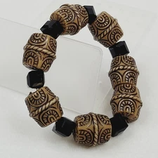 Chunky Barrel Bead Fashion Jewelry Bracelet Slight Stretch Brown Black Boho