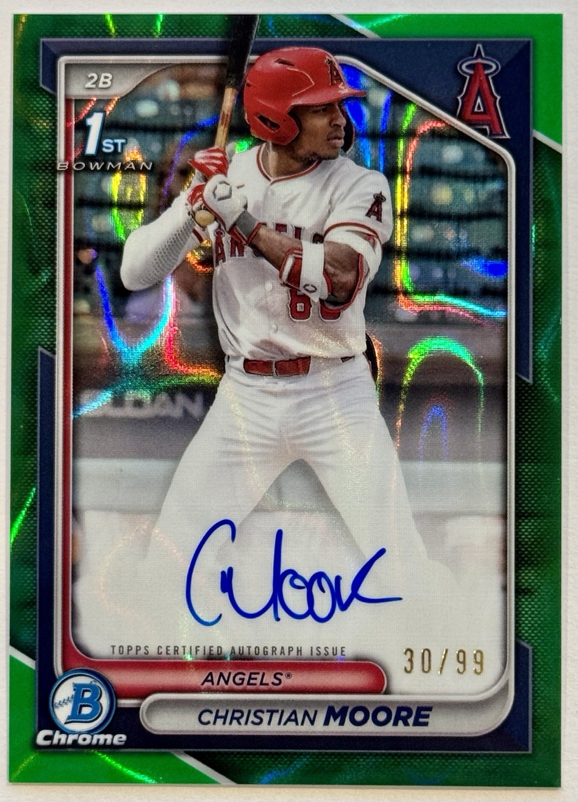 2024 Bowman Chrome Christian Moore 1st Green Lava Refractor Auto #30/99 #CPA-CM