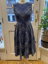 Vintage Red Valentino Women's "Bandana Carre Print" Navy & White Dress Size 6