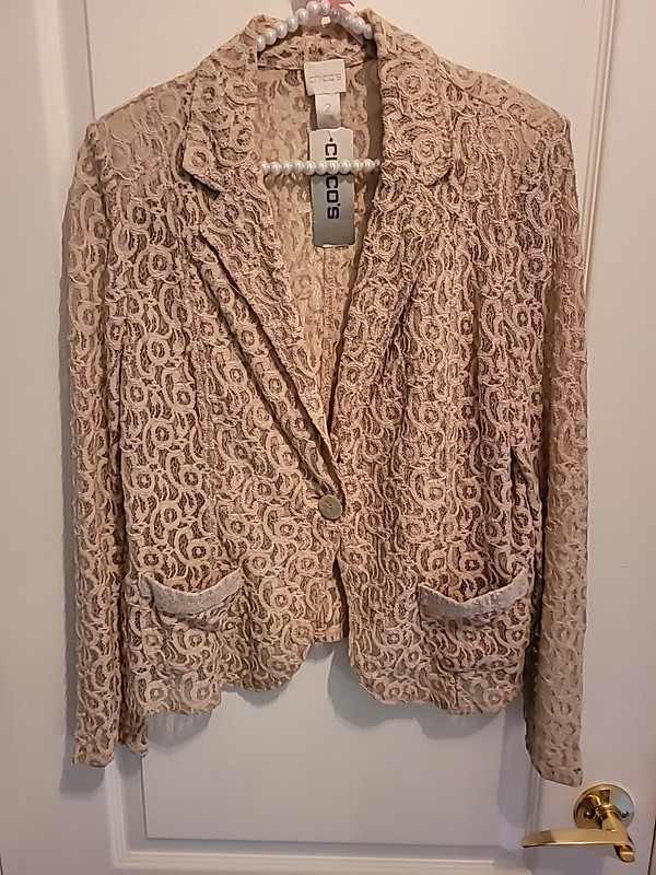 CHICO'S WOMEN'S LONG SLEEVE FULL-LACE BLAZER W/SEQUIN POCS- SZ. 2-M-L & NWT