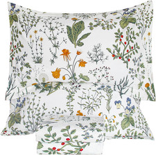 Botanical Floral Queen Sheet Set - Soft 100 Cotton with Deep Pockets