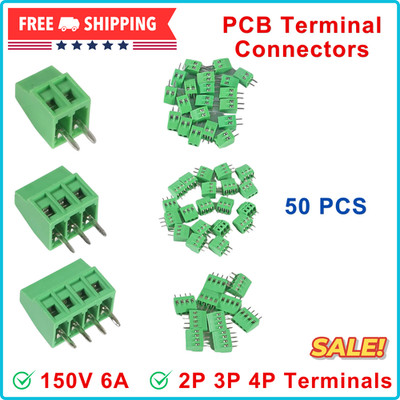 50PCS PCB Connectors 2.54mm 0.1'' Pitch Screw Terminal Block Connector 2P 3P 4P