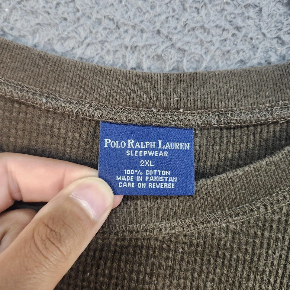 Camisa polo masculina Ralph Lauren de dormir 2XL marrom waffle malha térmica manga longa - Imagem 3 de 4