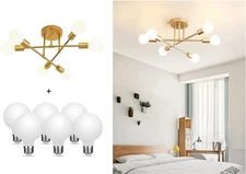 DELLEMADE Modern Sputnik Chandelier 6Light Ceiling Light 6LED Light Bulbs - Gold