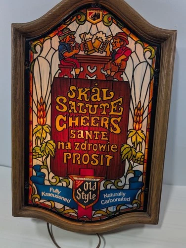 Heileman’s Old Style Lighted Beer Sign Skål Salute Cheers Vintage Bar Decor