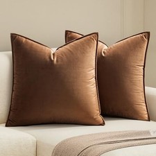 Velvet Throw Pillow Covers 18x18 Soft Decorative 18" x 18" Pack of 2 Brown