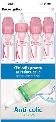 Dr Brown's Natural Flow Anti-Colic Options+ Narrow Baby Bottle 4 oz PINK, 4 Pack
