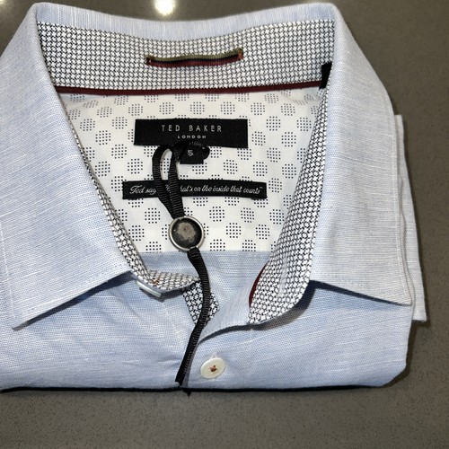 Ted Baker Men 5 Shirt Light Linen Blend Short Sleeve Button Up Contrast $149 New - Picture 12 of 12