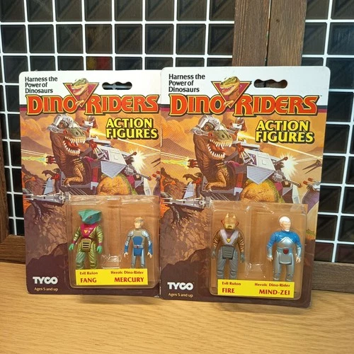 Vintage Dino Riders FIRE MIND-ZEI & FANG MERCURY Action Figure TYCO MOC Sealed