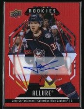 2022-23 Upper Deck Allure #106 Jake Christiansen Auto Red Rainbow Blue Jackets