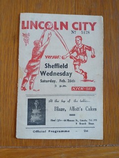 Lincoln City v Sheffield Wednesday. 26th February 1949. Second Division.