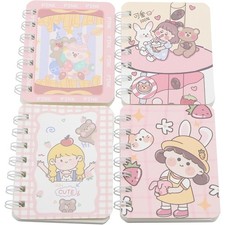 Cute Small Spiral Notebook Set 4pc 4x3 inch Soft Cover Ruled Paper 80 Sheets 160