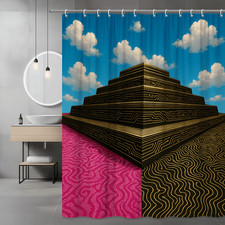 Colorful Geometric Shower Curtain - Modern Pink and Black Design