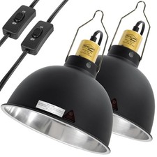 Reptile Light Fixture Deep Dome Heat Lamp Switch Basking E26 Bulb 2 Pack Kit
