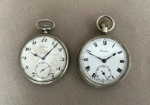 2 X ANTIQUE POCKET WATCHES SILVER TONE NESTON & ZENITH spares repair vintage