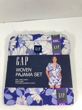 Gap Pajama Set Women 2XL XXL Purple Floral Woven Cotton Poplin Notch Collar NWT