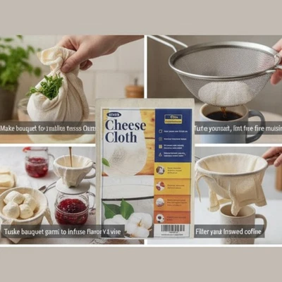 COOK'S CHOICE 3pc Muslin Cheese Cloth Straining Cloth Cheese Making Baking Steaming 50x50 each